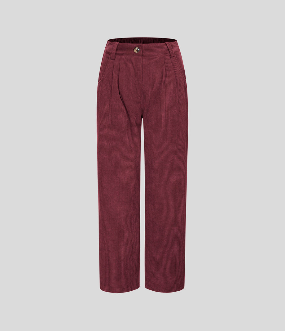 Mid Rise Zipper Pocket Corduroy Casual Pants - Pomegranate