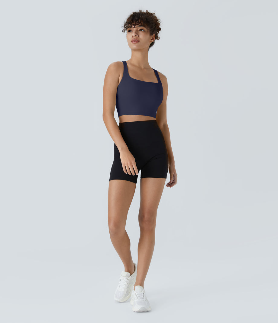 SoftlyZero™ Airy Square Neck Backless Crisscross Cropped Cool Touch Yoga Tank Top-UPF50+ - Peacoat