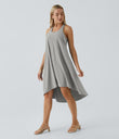 Breezeful™ Backless Racerback Side Pocket High Low Flowy Midi Quick Dry Casual Dress - Dust Gray