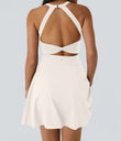 SoftlyZero™ Airy Backless Twisted Flare Low Support Dance Active Dress-Longer Length-Easy Peezy Edition A-D Cups - Egret