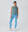 Cut Out Crossover Hem Solid Yoga Tank Top - Arctic