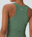 Round Neck Racerback Ruched Yoga Tank Top - Too Hot to Handle - Jade