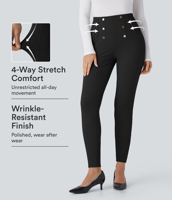 High Waisted Tummy Control Decorative Back Zipper Pockets Herringbone Work Leggings - Black