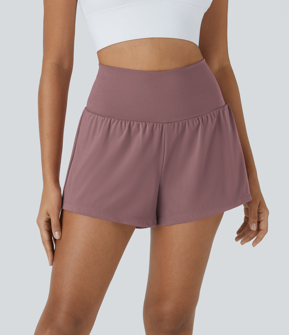 SoftlyZero™ Airy Super High Waisted 2-in-1 Cool Touch Yoga Shorts with Pockets - Deep Tea Brown
