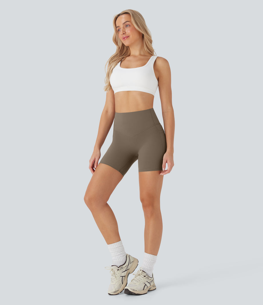 Halara UltraSculpt™ High Waisted Butt Lifting Tummy Control Pocket Shaping Training Biker Shorts 5'' - Dawn Brown
