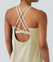 Halara UltraSculpt™ Round Neck Crisscross Back Running Tank Tops DD-F Cups - Almond Milk