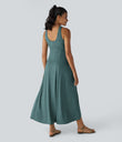 U Neck Flowy Maxi Casual Tank Dress - Jade Green Floral Yarn
