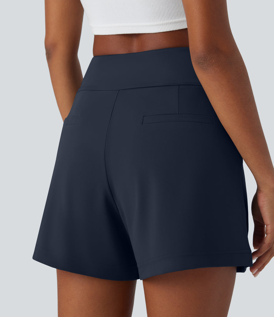 DayStretch High Waisted Work Baggy Shorts 4'' with Pockets - Midnight Blue