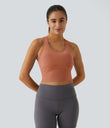 SoftlyZero™ Plush U Neck Racerback Cut Out Cropped Yoga Tank Top - Sun Baked