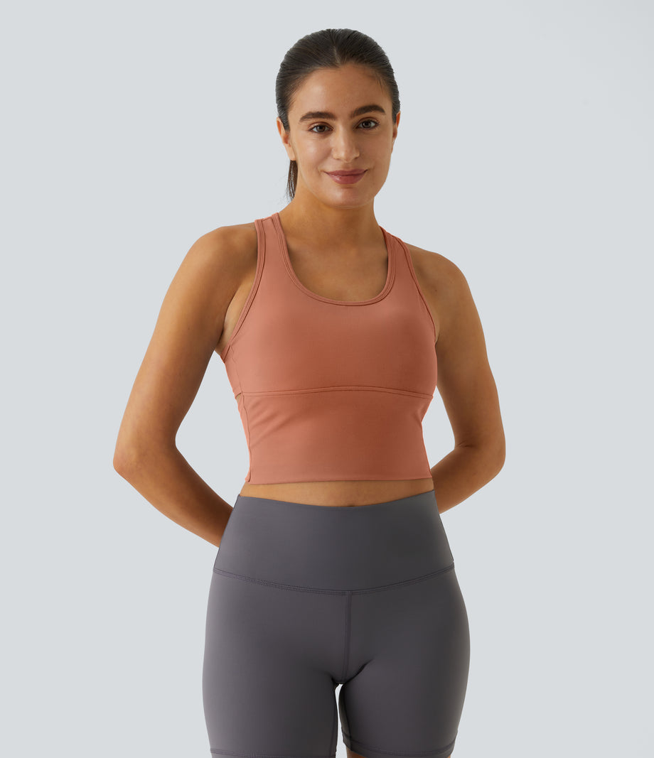 SoftlyZero™ Plush U Neck Racerback Cut Out Cropped Yoga Tank Top - Sun Baked