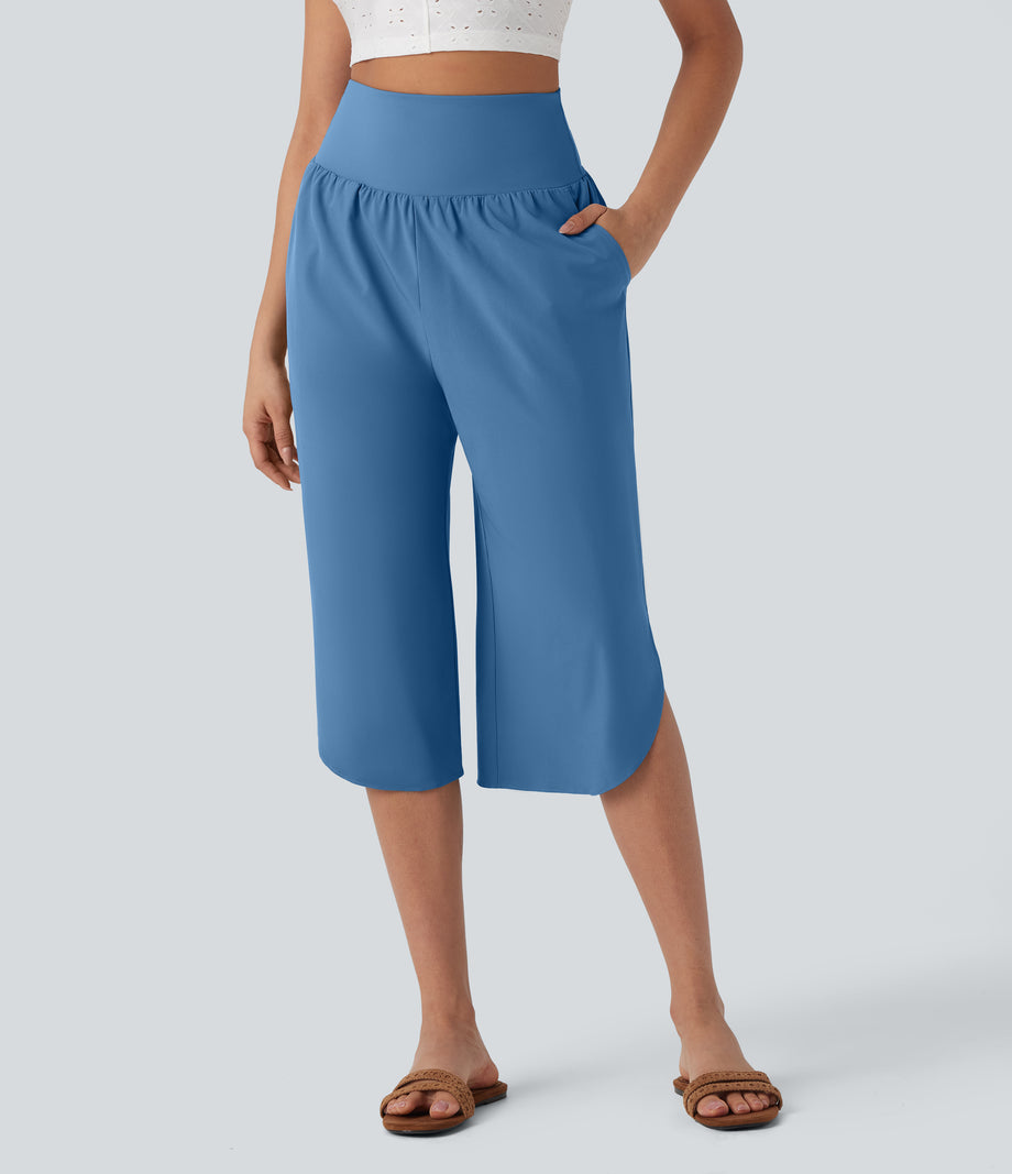 Breezeful™ High Waisted Tummy Control Hem Quick Dry Capri Pants with Pockets - Pacific Coast