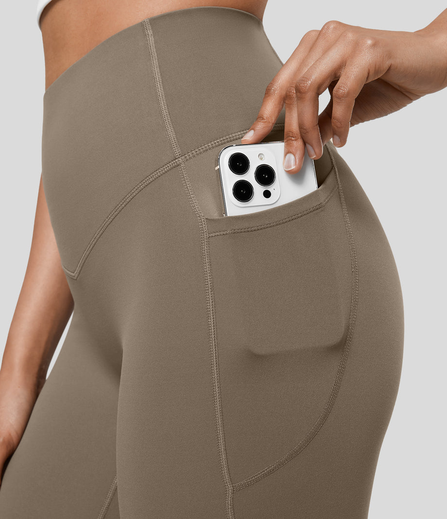 Halara UltraSculpt™ High Waisted Tummy Control Pocket Shaping Training Biker Shorts 7'' - Dawn Brown
