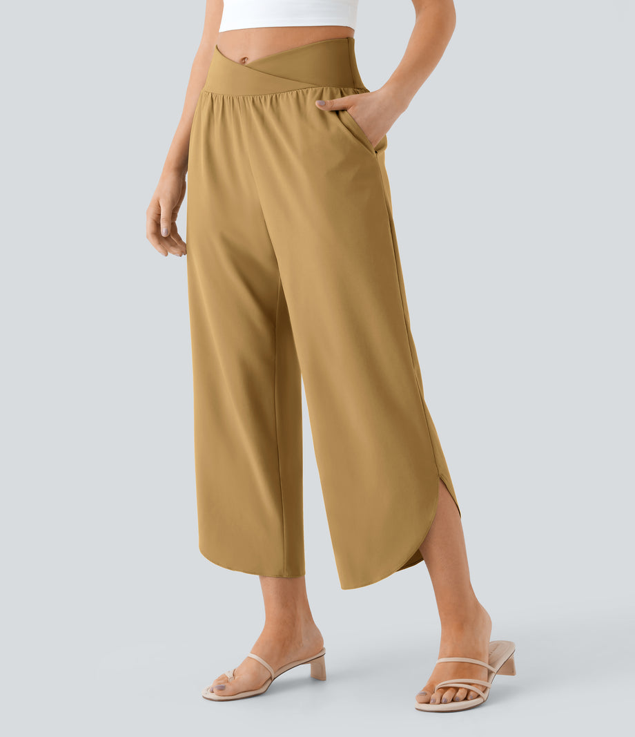Breezeful™ High Waisted Crossover Quick Dry Resort Pants with Pockets - Wood Thrush