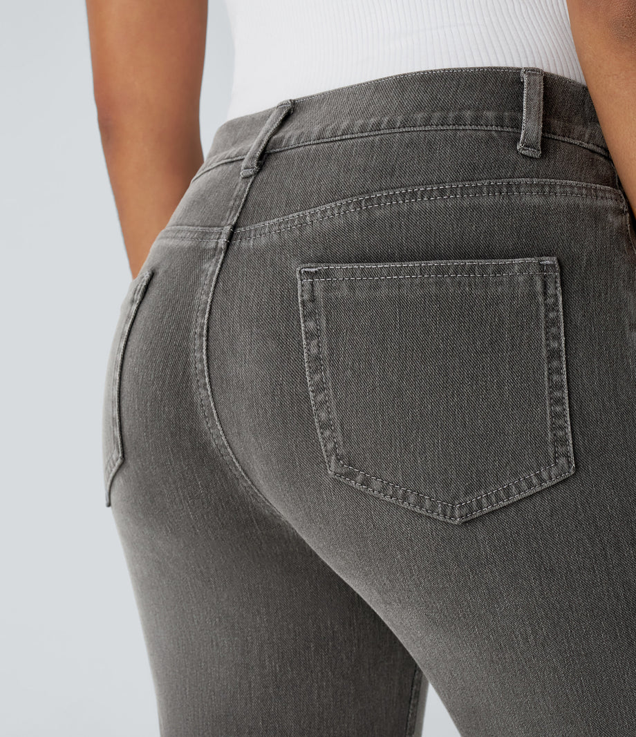 Halara Flex™ High Waisted Pockets Straight Leg Washed Casual Jeans - Dirty Black Denim