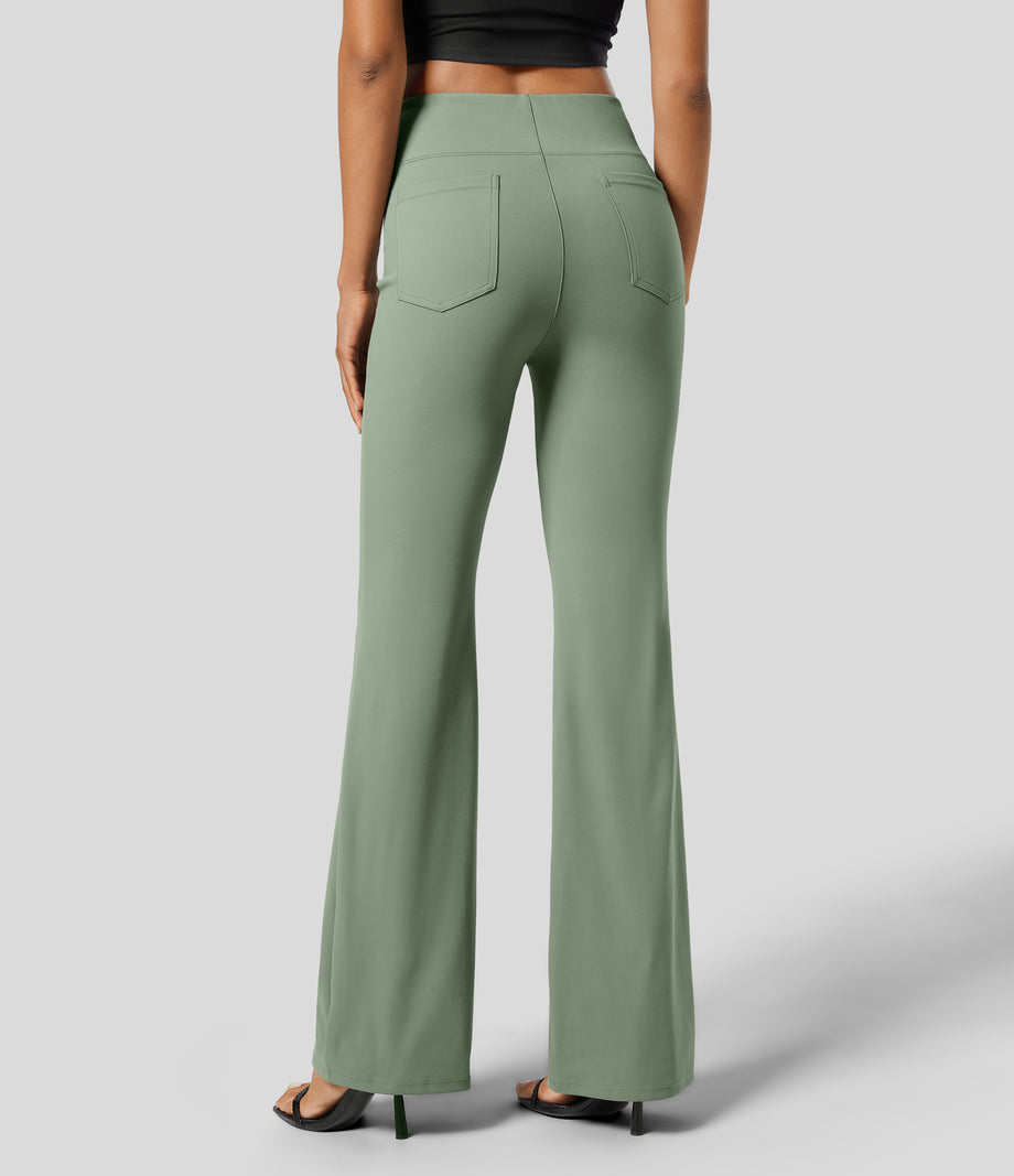 Halara Flex™ High Waisted Back Side Pocket Slight Flare Work Pants - Asparagus