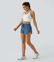 Mid Rise Drawstring Contrast Mesh 2-in-1 Flowy Running Shorts 3'' - Blue Heaven
