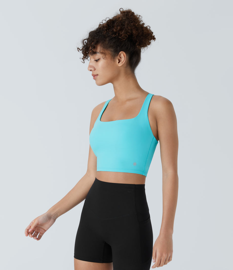 SoftlyZero™ Airy Square Neck Backless Crisscross Cropped Cool Touch Yoga Tank Top-UPF50+ - Loka Blue