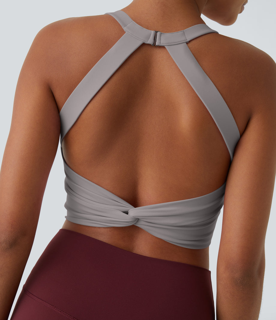 SoftlyZero™ Plush Cut Out Cropped Yoga Tank Top - Steel Gray