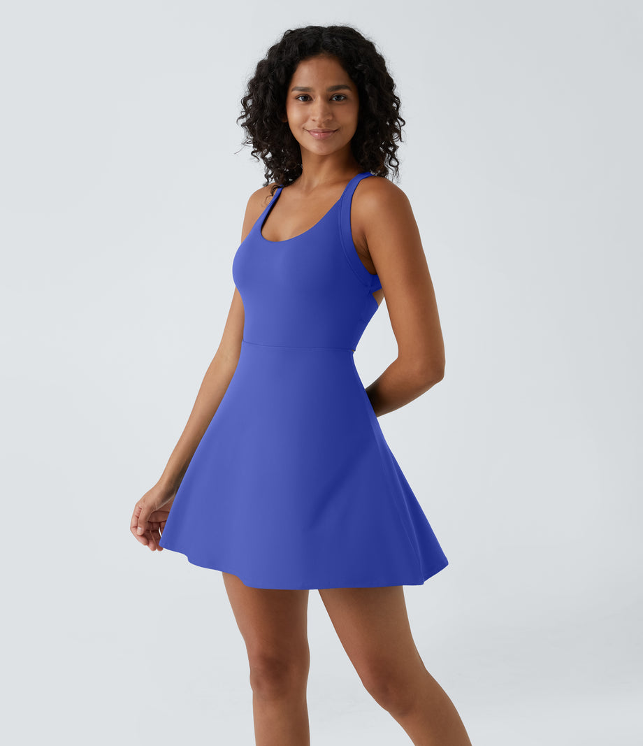 Flare Mini Dance Active Dress-Longer Length - Aster Blue