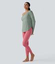 One Shoulder Long Sleeve Thumb Hole Curved Hem High Low Quick Dry Yoga Sports Top-Built-in Bra - Iceberg Green