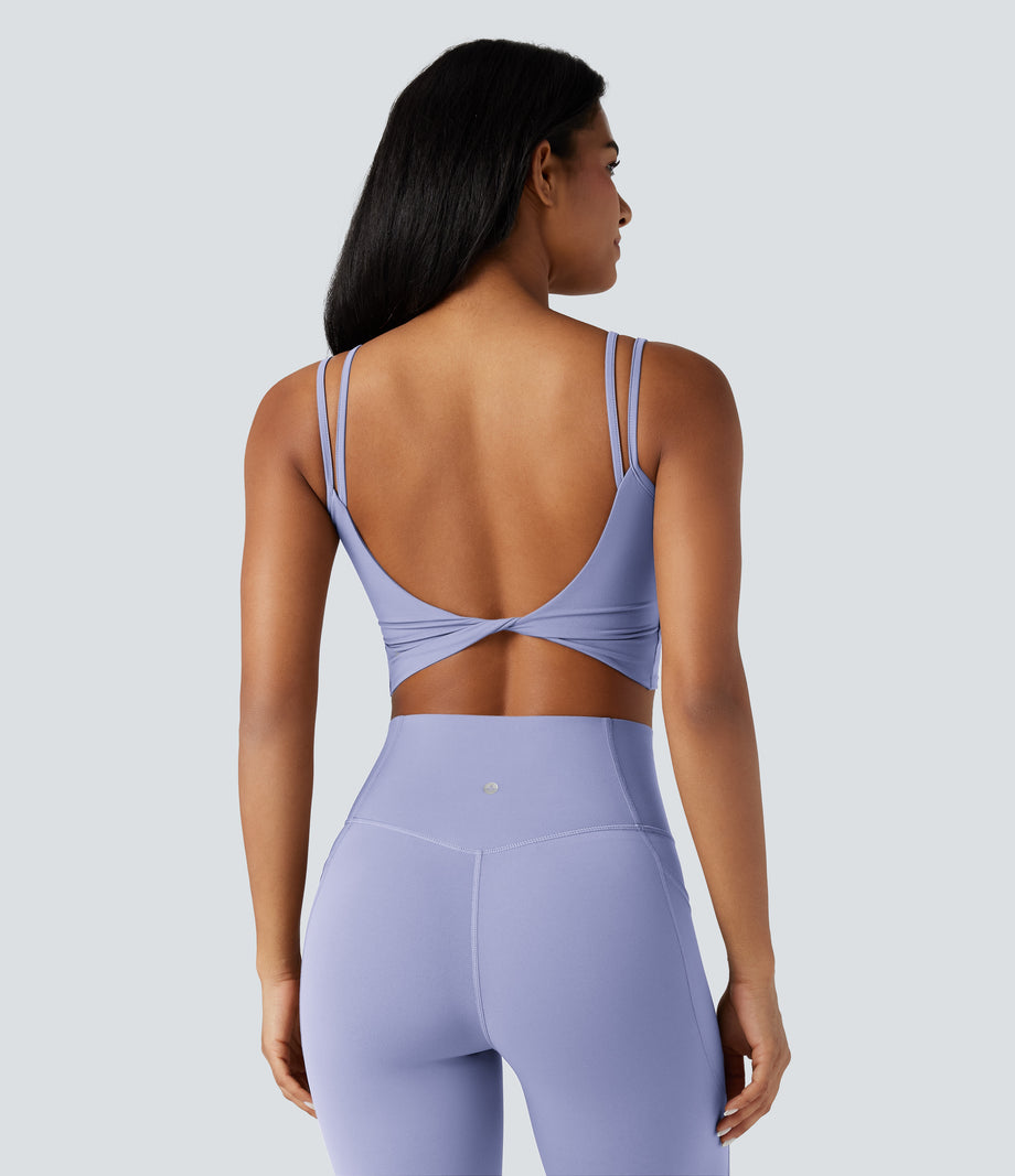 Halara UltraSculpt™ Double Straps Twisted Backless Cropped Yoga Tank Top - Baby Lavender