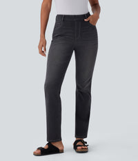 Halara Flex™ High Waisted Pockets Washed Casual Bootcut Jeans - Dirty Black Denim