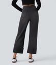 Halara Flex™ High Waisted Pockets Rolled Hem Wide Leg Washed Casual Jeans - Deep Ink Black Denim