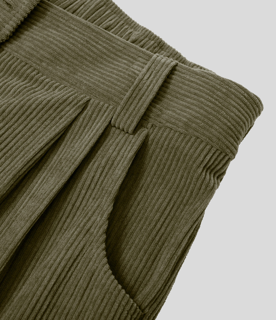 Mid Rise Zipper Pocket Corduroy Casual Pants - Hazel Mist Green