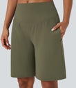 SoftlyZero™ Airy High Waisted Pockets Cool Touch Yoga Bermuda Shorts - Withered Green