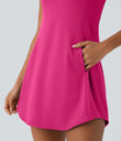 SoftlyZero™ Plush Cut Out Pocket 2-Piece Mini Yoga Active Dress - Fuchsia Purple