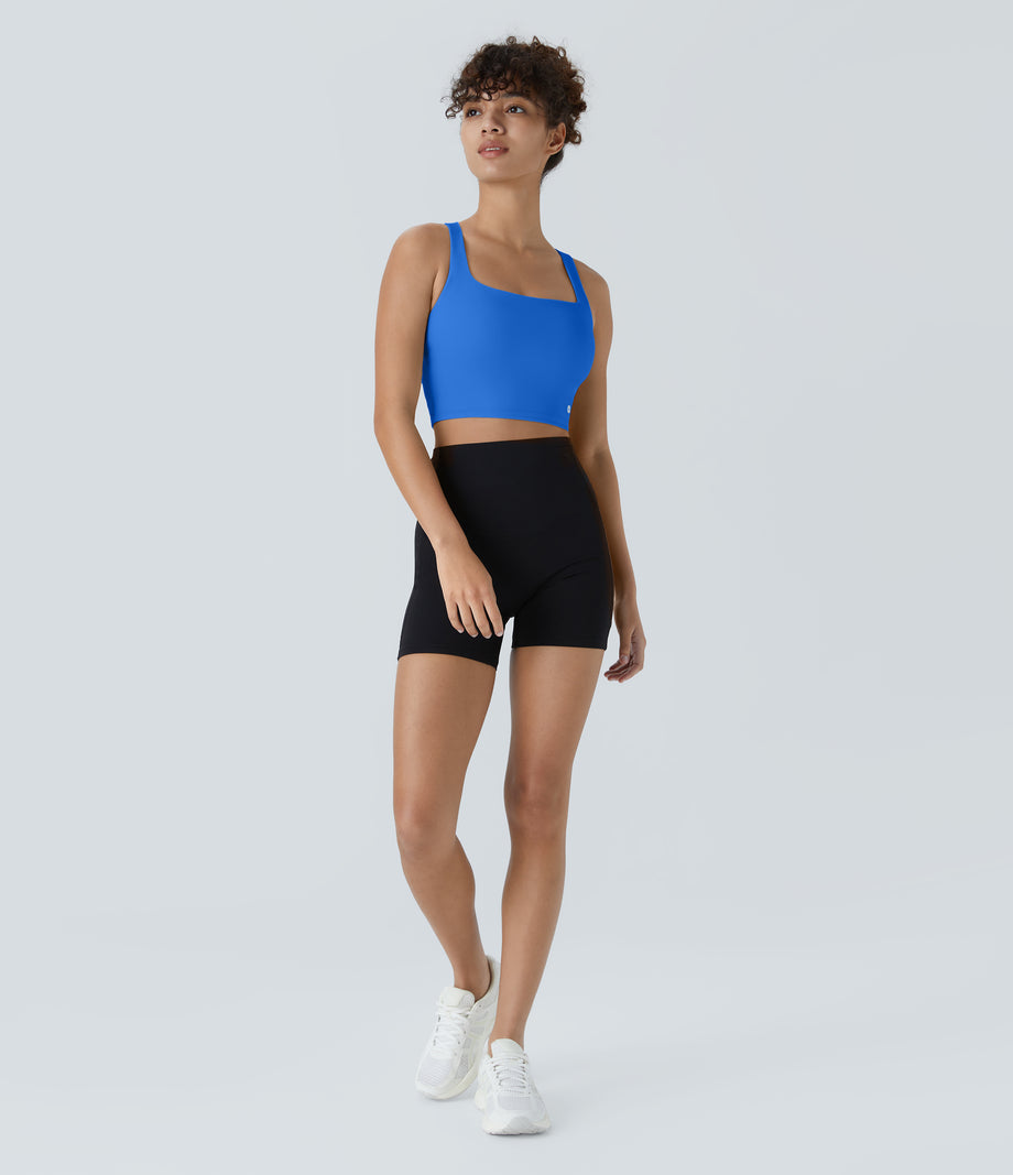 SoftlyZero™ Airy Square Neck Backless Crisscross Cropped Cool Touch Yoga Tank Top-UPF50+ - Elegant Blue