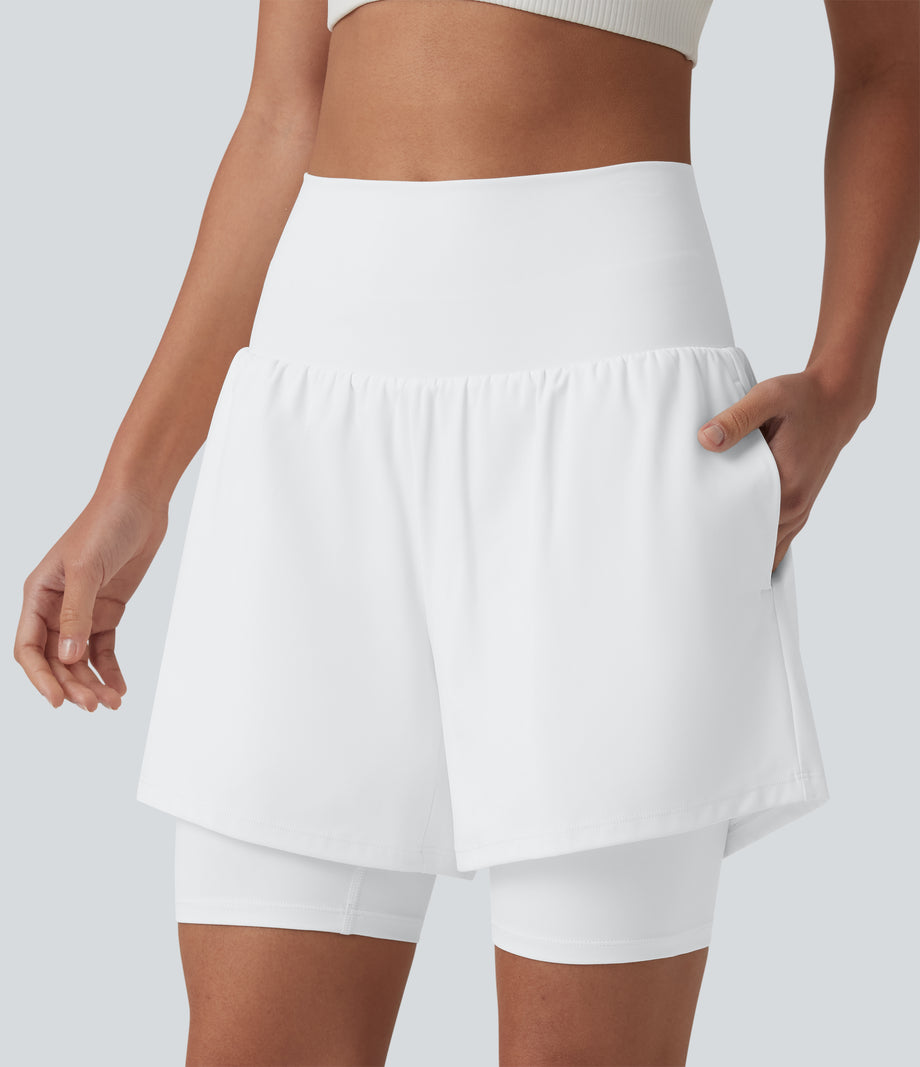 SoftlyZero™ Airy Super High Waisted 2-in-1 Cool Touch Yoga Shorts 7'' with Pockets - White