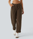 Mid Rise Zipper Pocket Corduroy Casual Pants - Demitasse