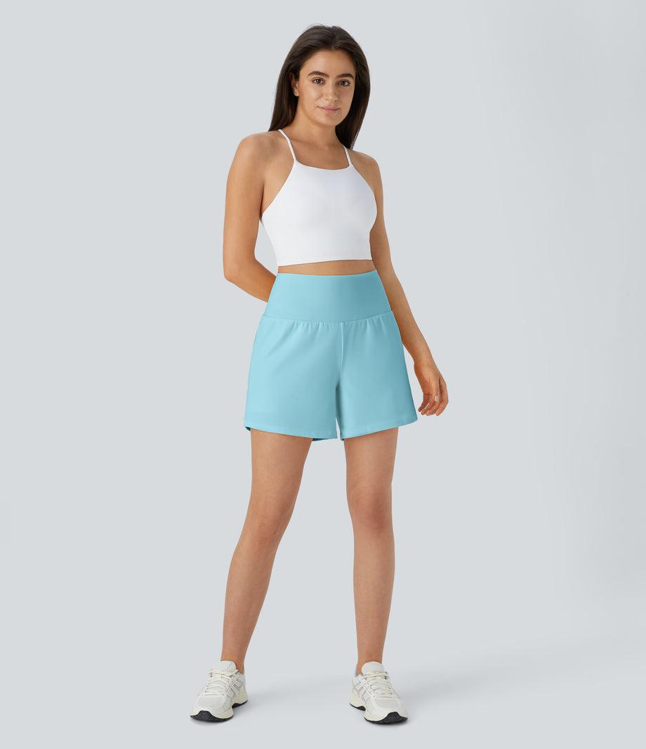 SoftlyZero™ Airy Super High Waisted 2-in-1  Cool Touch Yoga Shorts 5'' with Pockets-Longer Length - Spun Sugar