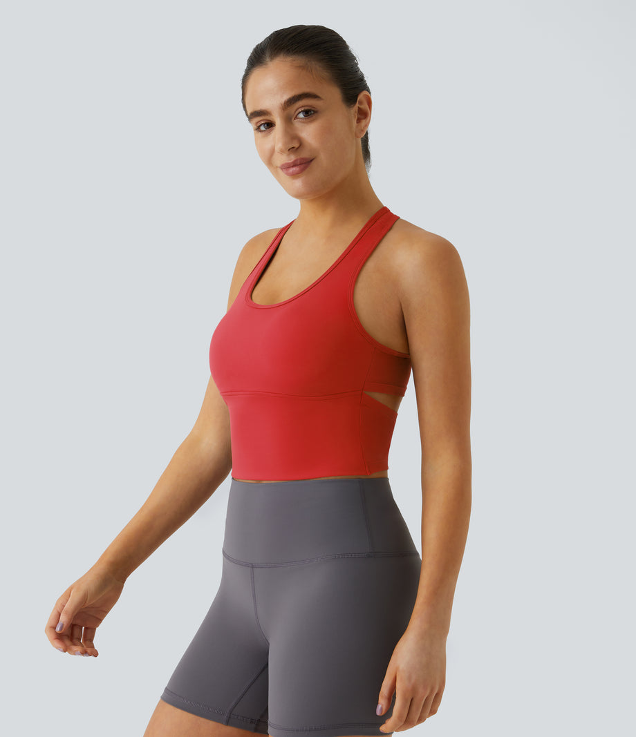 SoftlyZero™ Plush U Neck Racerback Cut Out Cropped Yoga Tank Top - Poinsettia