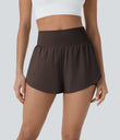 SoftlyZero™ QuickDry High Waisted Tummy Control Reflective Dots Crossover Hem 2-in-1 Running Shorts 3'' with Pockets - Hot Fudge