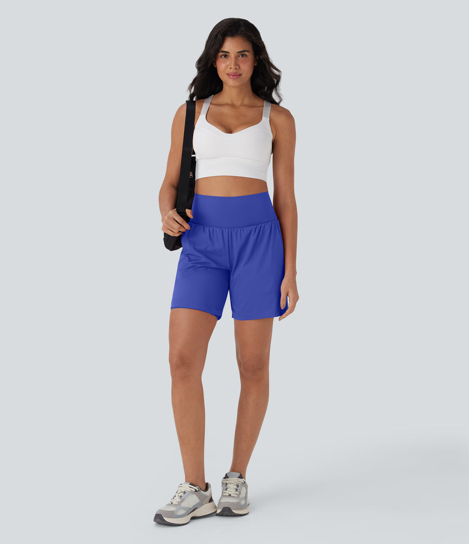 SoftlyZero™ Airy Super High Waisted 2-in-1 Cool Touch Yoga Shorts 7" with Pockets - Aster Blue