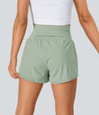SoftlyZero™ Airy Super High Waisted 2-in-1 Cool Touch Yoga Shorts with Pockets - Light Bean Green
