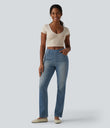 Halara Flex™ High Waisted Pockets Washed Casual Bootcut Jeans - Blue Surf Denim
