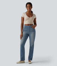 Halara Flex™ High Waisted Pockets Washed Casual Bootcut Jeans - Blue Surf Denim
