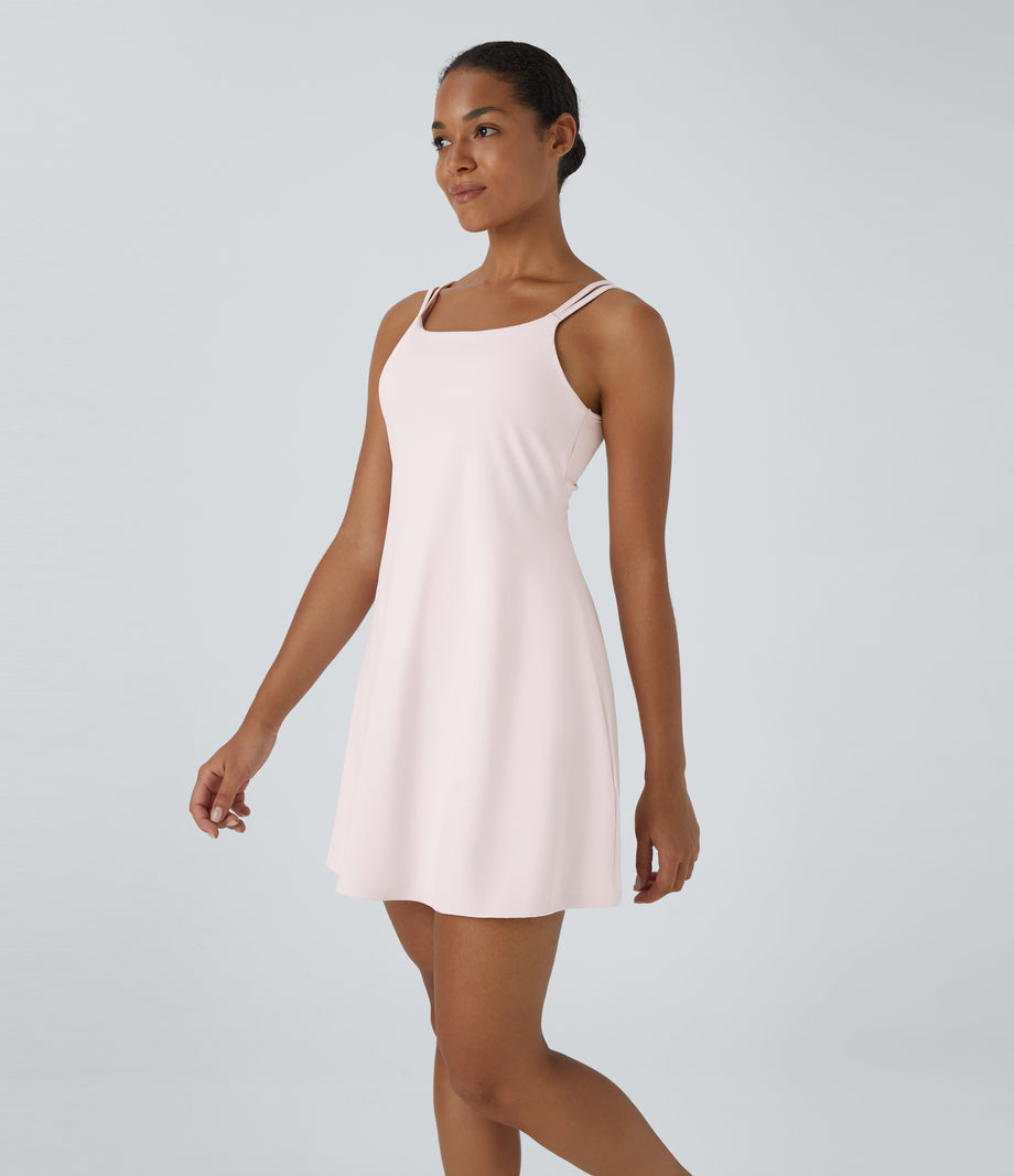 SoftlyZero™ Plush Double Straps 2-Piece Pocket Slip Dance Active Dress A-D Cups - Chiffon White