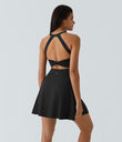 SoftlyZero™ Airy Backless Twisted Flare Low Support Dance Active Dress-Longer Length-Easy Peezy Edition A-D Cups - Black