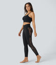 SoftlyZero™ High Waisted Crossover Contrast Lace Pocket Yoga Leggings-UPF50+ - Black