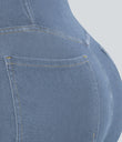 Halara Flex™ High Waisted Crossover Pocket Cool Touch Washed Casual Jeans - Pastel Blue Denim