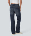 Halara Flex™ Low Rise Zipper Pockets Washed Casual Bootcut Jeans - Forest Blue Denim