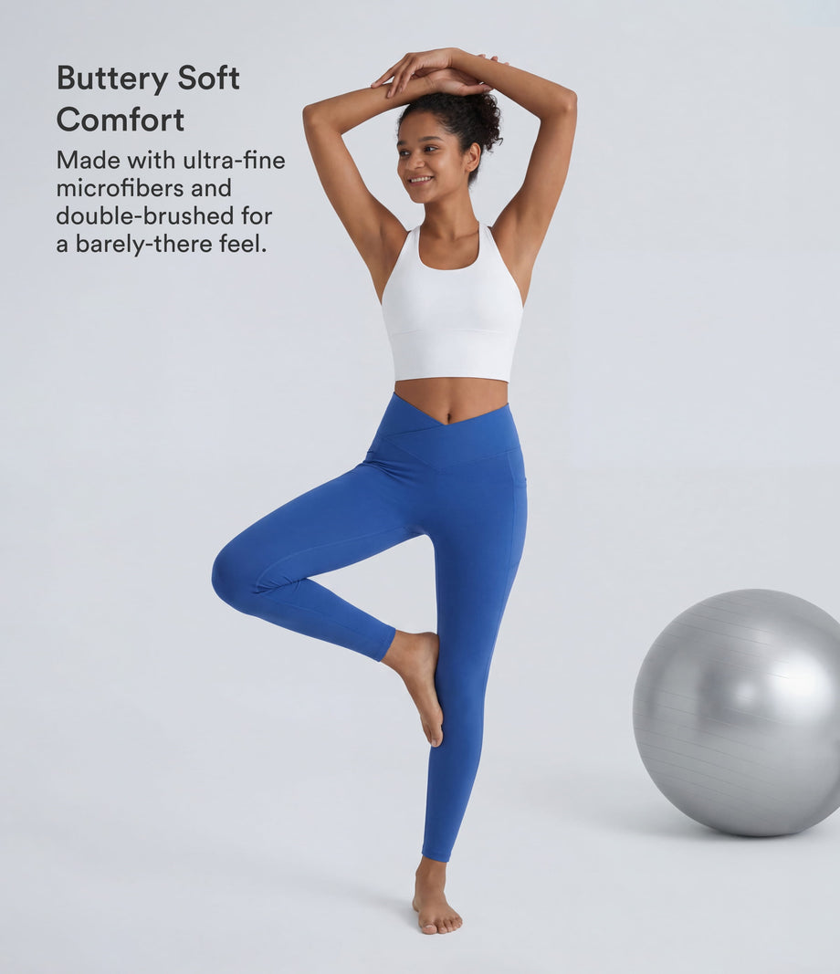 SoftlyZero™ Crossover Pocket Plain Leggings-UPF50+ - Beaucoup Blue