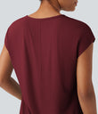 V Neck Short Sleeve Casual T-Shirt - New Maroon