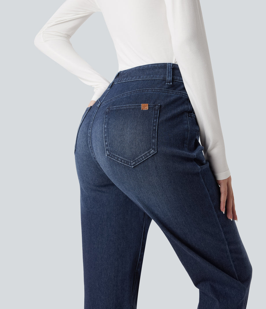 Halara Flex™ High Waisted Rolled Hem Casual Slim Jeans with Pockets - Pageant Blue Denim