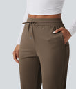 Mid Rise Drawstring Curved Hem Quick Dry Golf Tapered Pants with Pockets-UPF40+ - Shitake