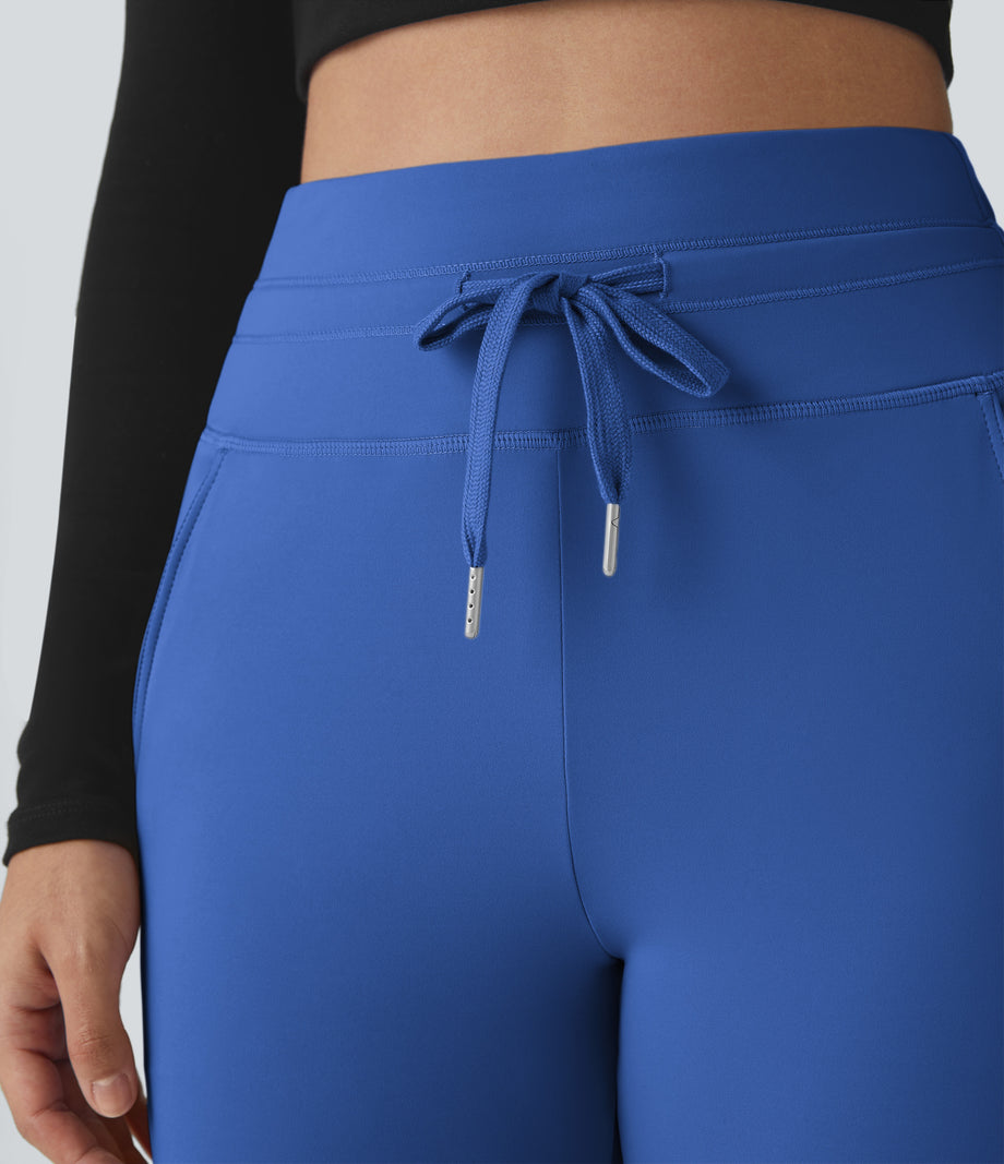 SoftlyZero™ Plush High Waisted Drawstring Pocket Plain Full Length Joggers - Beaucoup Blue